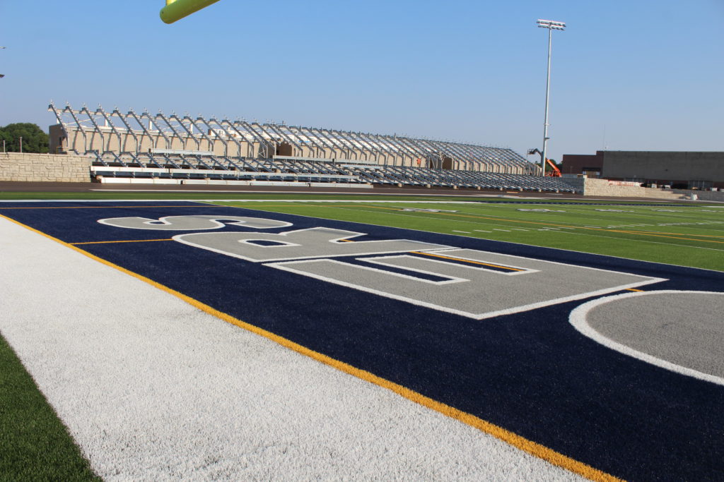 View of the Raider Stadium bleachers prior to the addition of the bleacher seats.