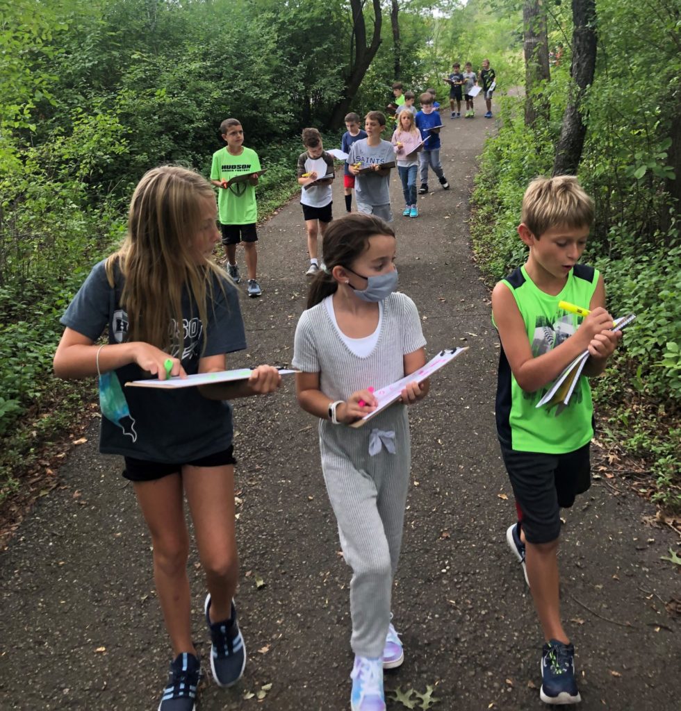 River Crest 3rd graders taking part in an activity on the schools Discovery Trail.