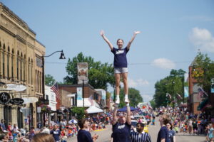 Cheer and stunt team in a parade