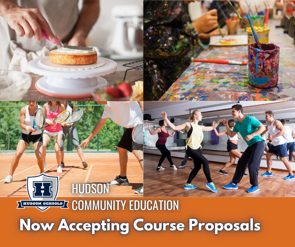 Hudson Community Education is accepting course proposals featuring images of cake decorating, art, tennis, and dance.